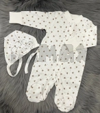 Комплект Тими Сердечки с шапочкой, человечком 56р, рубчик Молочный