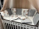 Бортики в кроватку Ведмедик Медвежата на облачках, плюш Серый