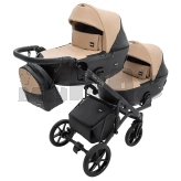 Коляска для двойни 2 в 1 Bair Kiwi DUO ECO BKD-18/15, екокожа Капучино/черный