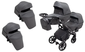 Коляска для двойни 2 в 1 Bair Kiwi DUO Soft BKD-219-1 Графит - Фото 1
