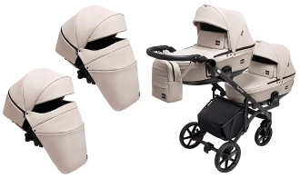 Коляска для двойни 2 в 1 Bair Kiwi DUO ECO BKD-32/33, екокожа Бежевый/капучино - Фото 1