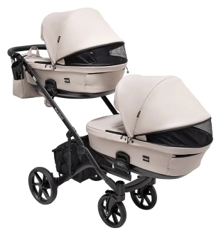 Коляска для двойни 2 в 1 Bair Kiwi DUO ECO BKD-32/33, екокожа Бежевый/капучино - Фото 3