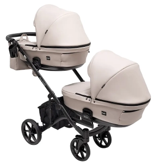 Коляска для двойни 2 в 1 Bair Kiwi DUO ECO BKD-32/33, екокожа Бежевый/капучино - Фото 4