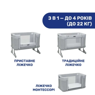 Кроватка приставная 3 в 1 Chicco Next2Me Forever 77 Серый - Фото 1