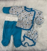 Комплект Малышка Принт с шапочкой, распашонкой, ползунками 56р, интерлок Голубой