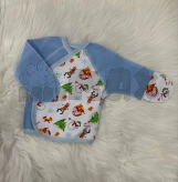 Распашонка с длинным рукавом Happy Tot, Голубой с оленятами, Футер, 62р.