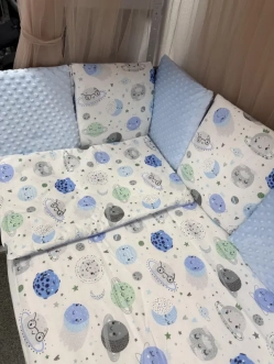 Комплект постельный Ведмедик Космос 6 предметов, плюш Голубой - Фото 1