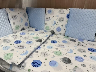 Комплект постельный Ведмедик Космос 6 предметов, плюш Голубой - Фото 2