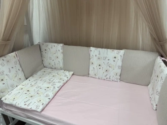 Комплект постельный Ведмедик Цветы 6 предметов, косичка пике Розовый - Фото 3