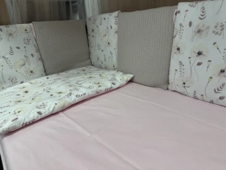 Комплект постельный Ведмедик Цветы 6 предметов, косичка пике Розовый - Фото 4