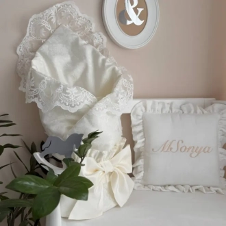 Плед-конверт для новорожденных на выписку MSonya (Маленькая Соня) De Lux 80×80 см Молочный - Фото 2