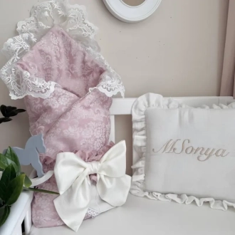 Плед-конверт для новорожденных на выписку MSonya (Маленькая Соня) De Lux 80×80 см Пудровый - Фото 3