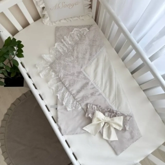 Плед-конверт для новорожденных на выписку MSonya (Маленькая Соня) De Lux 80×80 см Серо-бежевый - Фото 3