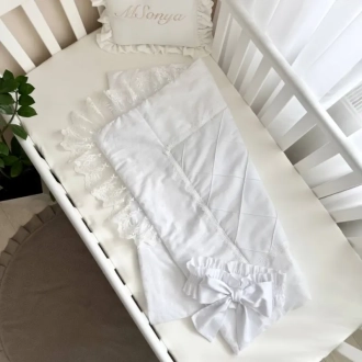 Плед-конверт для новорожденных на выписку MSonya (Маленькая Соня) De Lux 80×80 см Белый - Фото 1