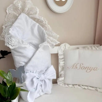 Плед-конверт для новорожденных на выписку MSonya (Маленькая Соня) De Lux 80×80 см Белый - Фото 4