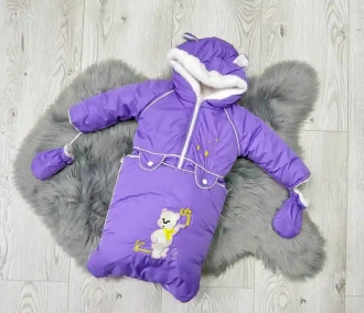 Комбинезон детский зимний Тимурка трансформер 0–2 года, плащевка/овчина Фиолетовый - Фото 1