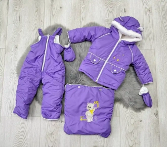 Комбинезон детский зимний Тимурка трансформер 0–2 года, плащевка/овчина Фиолетовый - Фото 2
