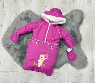 Комбинезон детский зимний Тимурка трансформер 0–2 года, плащевка/овчина Малиновый - Фото 1