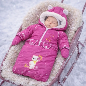 Комбинезон детский зимний Тимурка трансформер 0–2 года, плащевка/овчина Малиновый - Фото 2