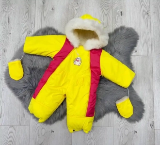Комбинезон детский зимний Тимурка трансформер, плащевка/овчина Желто-красный - Фото 1