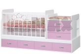 Ліжечко трансформер дитяче Боні-меблі DIANA з шухлядами, маятником 0–12 років Білий/рожевий