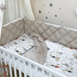 Комплект постельный MSonya (Маленькая Соня) Baby Mix Зайцы на лесенке 6 предметов Бежевый - Фото 1