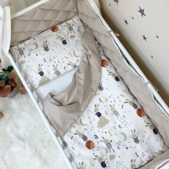 Комплект постельный MSonya (Маленькая Соня) Baby Mix Зайцы на лесенке 6 предметов Бежевый - Фото 2