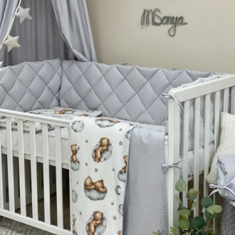 Комплект постельный MSonya (Маленькая Соня) Baby Mix Тедди 6 предметов Серый - Фото 1