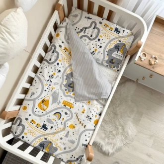 Комплект сменного белья MSonya (Маленькая Соня) Baby Mix Железная дорога 110×90 см Желтый - Фото 3
