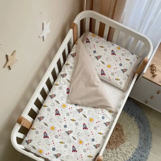 Комплект сменного белья MSonya (Маленькая Соня) Baby Mix Ракеты 110×90 см Бежевый - Фото 2