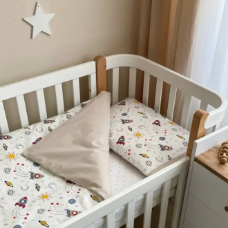Комплект сменного белья MSonya (Маленькая Соня) Baby Mix Ракеты 110×90 см Бежевый - Фото 3