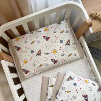 Комплект сменного белья MSonya (Маленькая Соня) Baby Mix Ракеты 110×90 см Бежевый - Фото 4