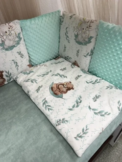 Комплект постельное Ведмедик Летний лес 6 предметов, плюш Бирюзовый - Фото 1