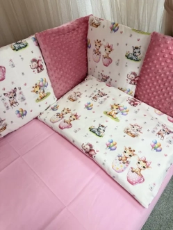 Комплект постельное Ведмедик Слонята и жирафы 6 предметов, плюш Розовый - Фото 1