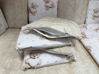 Комплект постельного белья Ведмедик Медвежонок с сердечком 6 предметов, стеганый Бежевый - Фото 1