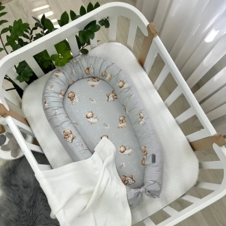 Кокон для новорожденного MSonya (Маленькая Соня) Baby Design Мишка в одеяле Серый - Фото 2