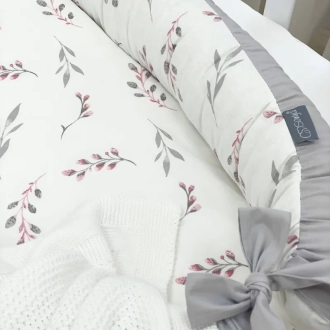 Кокон для новорожденного MSonya (Маленькая Соня) Baby Design Веточки котики Пудровый - Фото 1