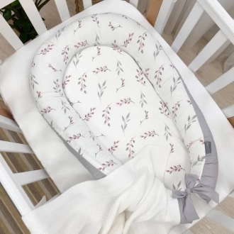Кокон для новорожденного MSonya (Маленькая Соня) Baby Design Веточки котики Пудровый - Фото 3