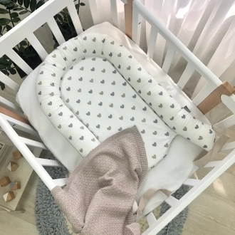 Кокон для новорожденного MSonya (Маленькая Соня) Baby Design Сердца Серо-бежевый - Фото 2