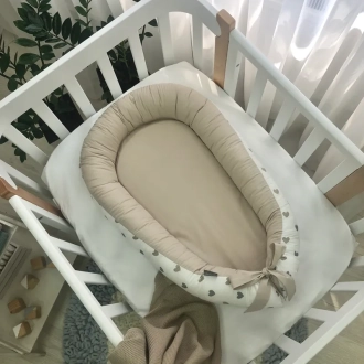 Кокон для новорожденного MSonya (Маленькая Соня) Baby Design Сердца Серо-бежевый - Фото 3