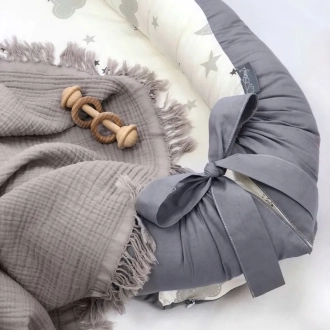 Кокон для новорожденного MSonya (Маленькая Соня) Baby Design Облака с луной Серый - Фото 1