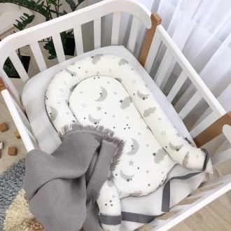 Кокон для новорожденного MSonya (Маленькая Соня) Baby Design Облака с луной Серый - Фото 2