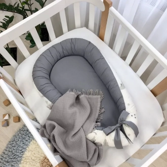 Кокон для новорожденного MSonya (Маленькая Соня) Baby Design Облака с луной Серый - Фото 3