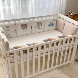 Бортики в кроватку MSonya (Маленькая Соня) Арт Дизайн Hello Bear с простыней Бежевый - Фото 3