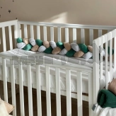 Бортик-коса в кроватку MSonya (Маленькая Соня) 120 см Белый/бежевый/малахит