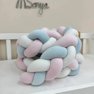 Бортик-коса в кроватку MSonya (Маленькая Соня) 360 см Белый/мята светлая/розовый - Фото 1