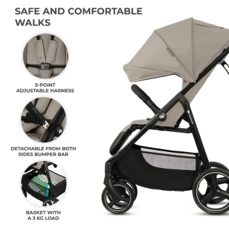 Коляска прогулочная Kinderkraft Trig 3 Stone Beige/Бежевый - Фото 1