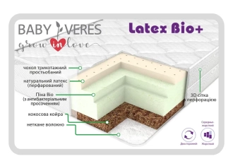 Матрас Veres Latex Bio+ Air Кокос, Пена Bio, Латекс 160×80×18 см - Фото 1