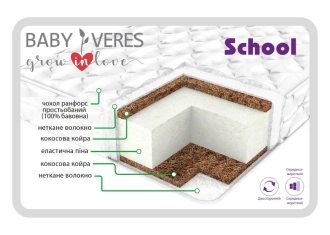 Матрас Veres School Нетканое волокно, Кокос, Пенополиуретан 160×80×10 см - Фото 1