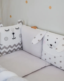 Комплект постельный Veres Smiling animals white-gray New 6 предметов Серый - Фото 4